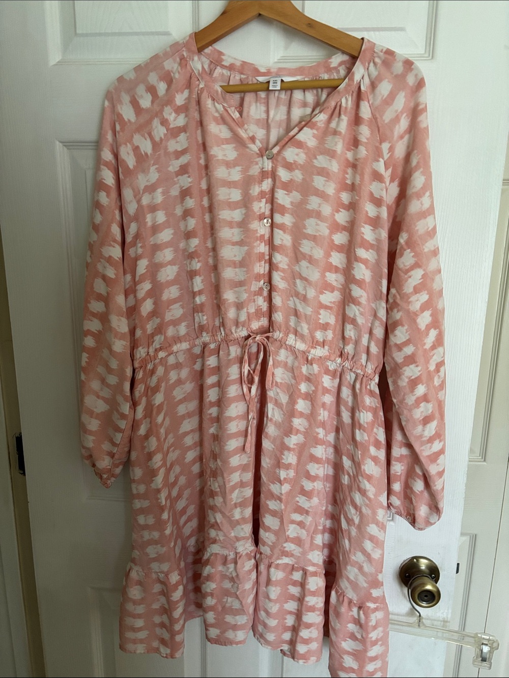 Time and Tru Pink and White Brushstroke Print Drawstring Dress
